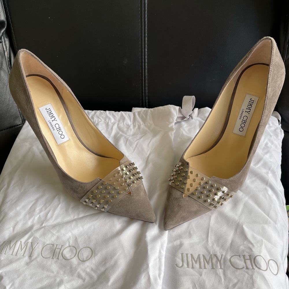 AUTHENTIC Jimmy Choo gray suede heels